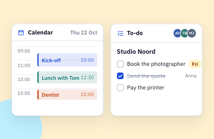 Notes, contacts, calendar and to-dos.